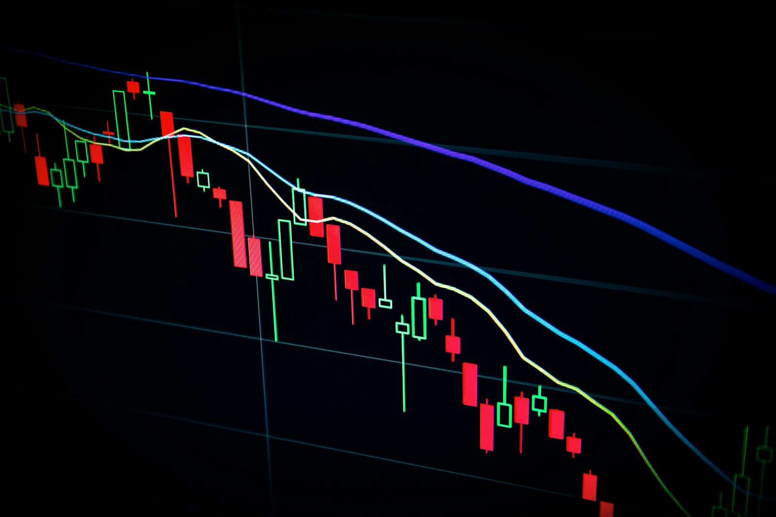 Market chart on a trading terminal, illustrating financial data review