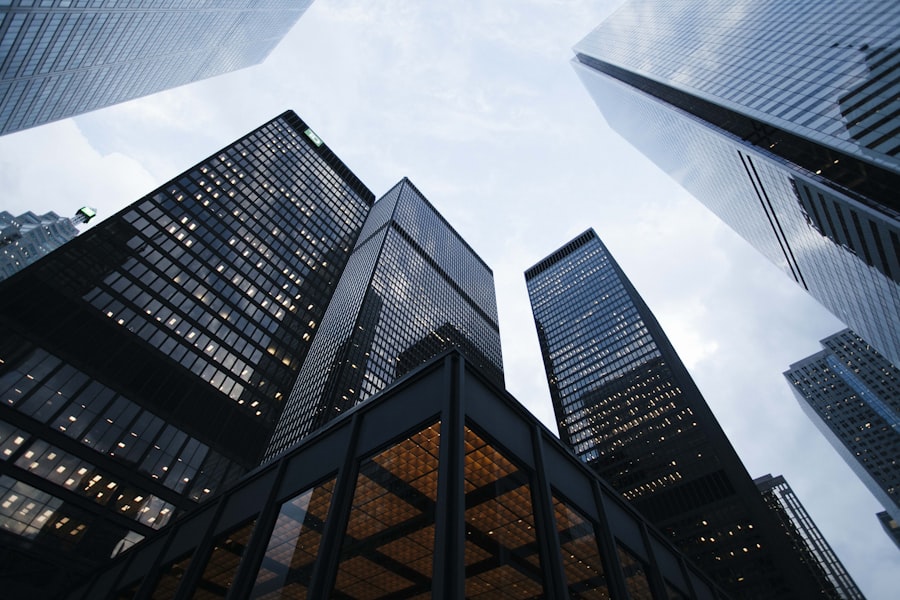 Glass office towers in a financial district